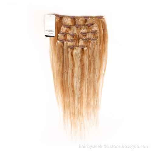Rebecca Fashion 7 pieces each double drawn 100g real virgin remy seamless double weft straight wave clip in hair extensions